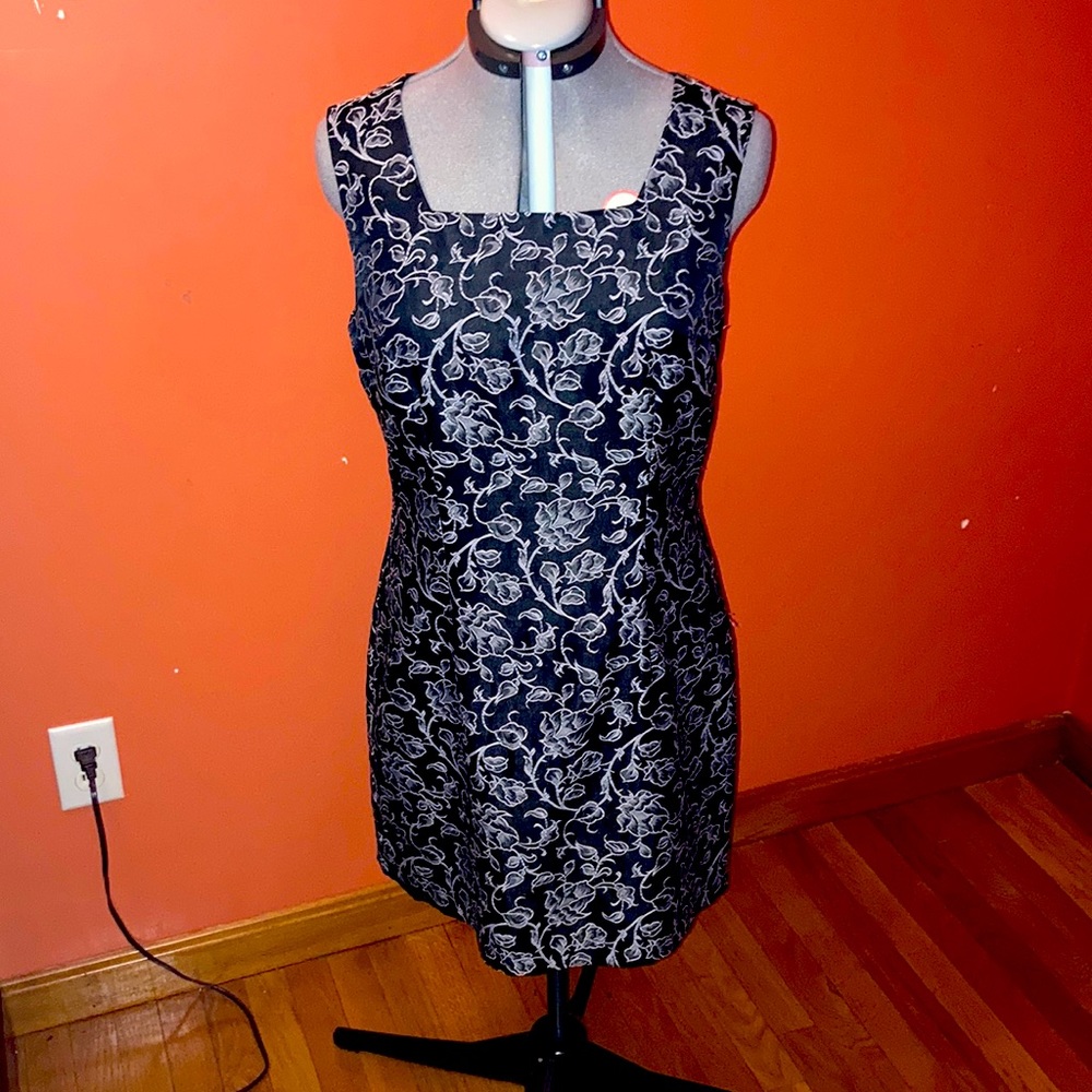 CDC Evening Dress Black, White, and Gray Floral